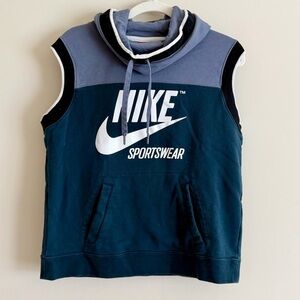 Nike Sportswear Sleeveless Hoodie Women’s Small Teal Blue Logo Pullover